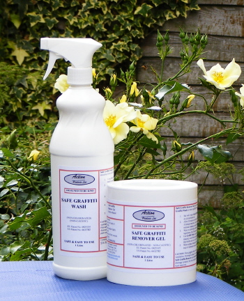 Graffiti Removal from bricks and masonry using Safer* Graffiti Remover Gel and Graffiti Wash.